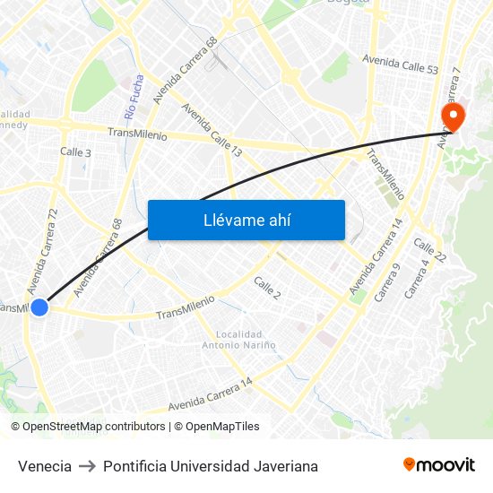 Venecia to Pontificia Universidad Javeriana map