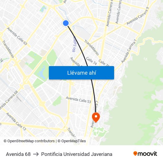 Avenida 68 to Pontificia Universidad Javeriana map