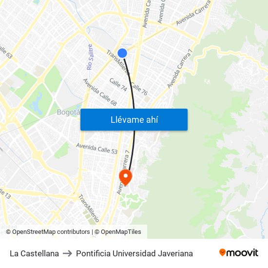 La Castellana to Pontificia Universidad Javeriana map