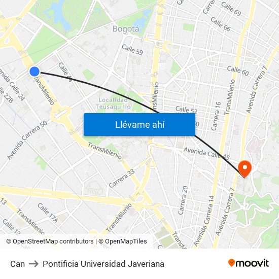 Can to Pontificia Universidad Javeriana map