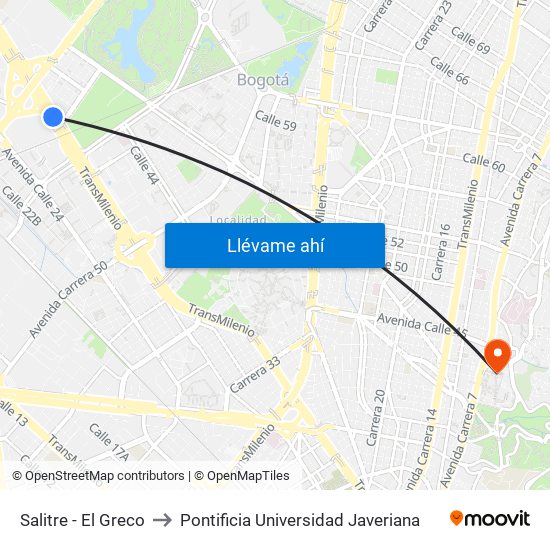 Salitre - El Greco to Pontificia Universidad Javeriana map