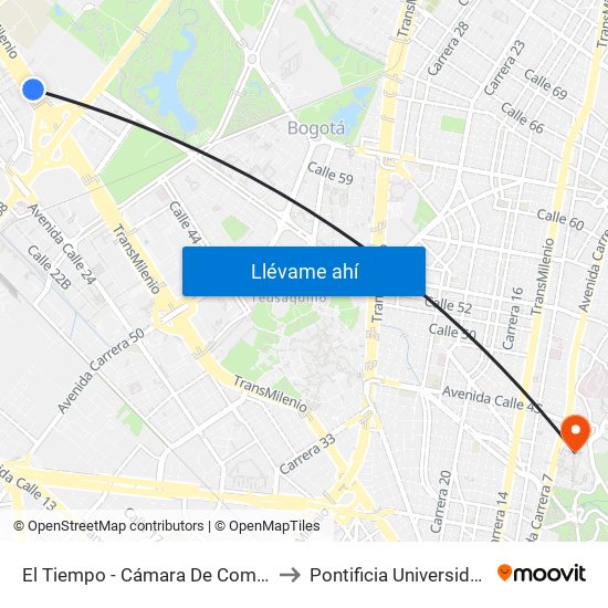 El Tiempo - Cámara De Comercio De Bogotá to Pontificia Universidad Javeriana map