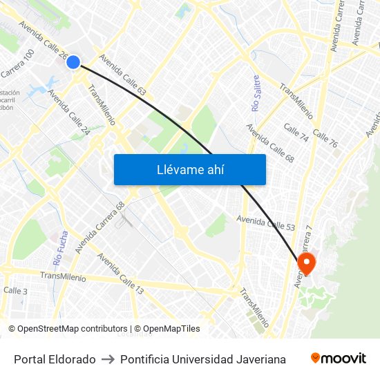 Portal Eldorado to Pontificia Universidad Javeriana map