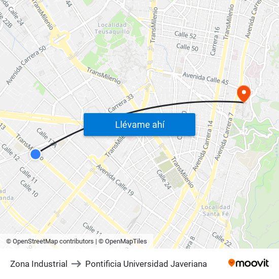 Zona Industrial to Pontificia Universidad Javeriana map