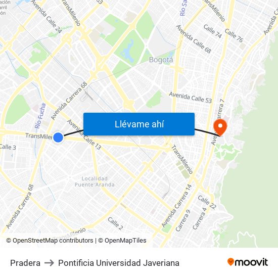 Pradera to Pontificia Universidad Javeriana map