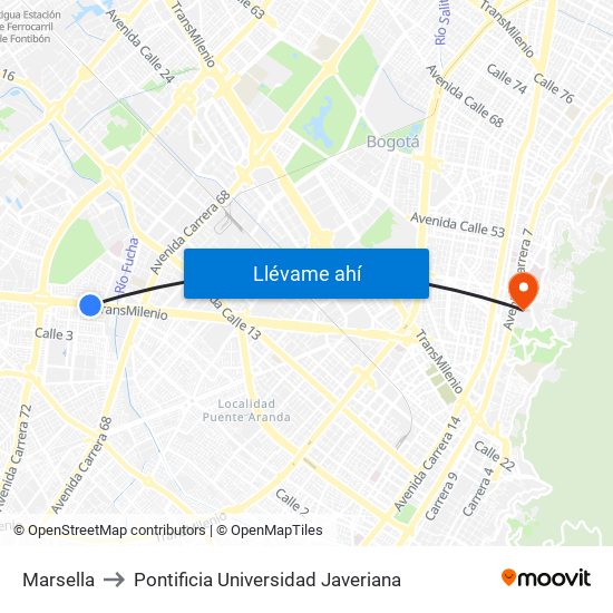 Marsella to Pontificia Universidad Javeriana map