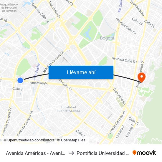 Avenida Américas - Avenida Boyacá to Pontificia Universidad Javeriana map
