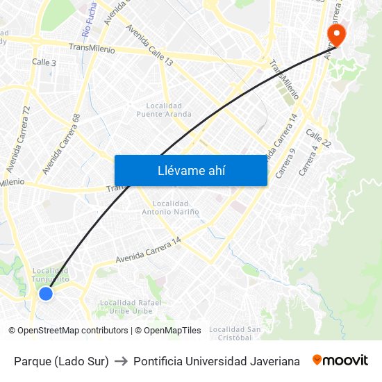 Parque (Lado Sur) to Pontificia Universidad Javeriana map
