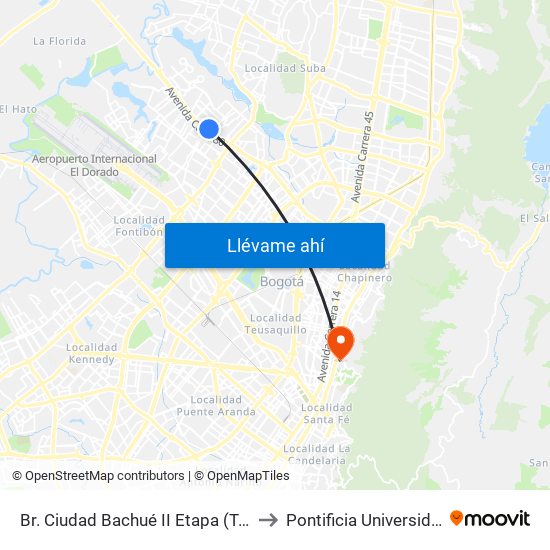 Br. Ciudad Bachué II Etapa (Tv 94l - Cl 80 Bis A) to Pontificia Universidad Javeriana map