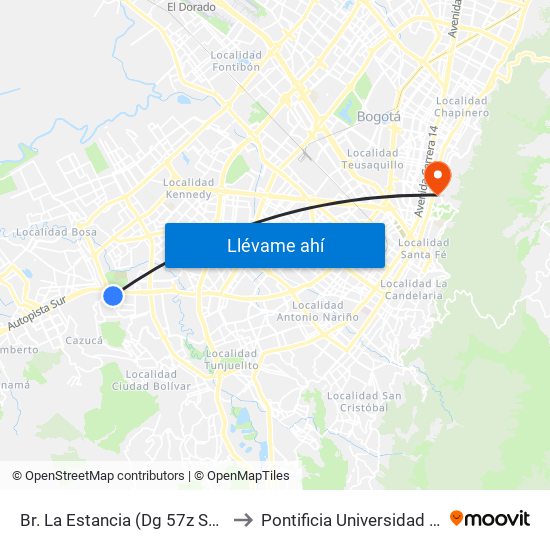 Br. La Estancia (Dg 57z Sur - Kr 74g) to Pontificia Universidad Javeriana map