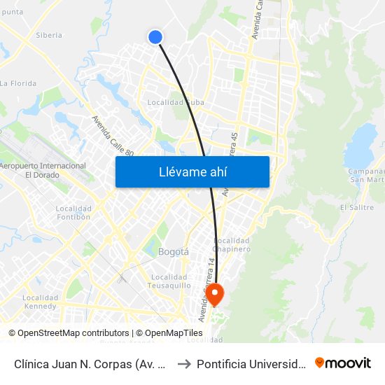 Clínica Juan N. Corpas (Av. Corpas - Cl 159a) to Pontificia Universidad Javeriana map