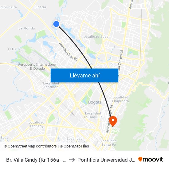 Br. Villa Cindy (Kr 156a - Cl 136a) to Pontificia Universidad Javeriana map