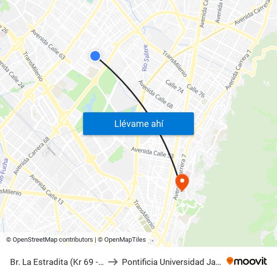 Br. La Estradita (Kr 69 - Cl 65) to Pontificia Universidad Javeriana map