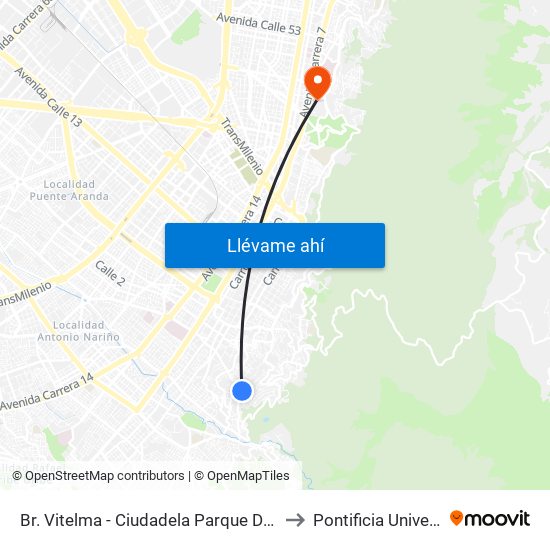 Br. Vitelma - Ciudadela Parque De La Roca (Cl 3 Sur - Kr 4a Este) to Pontificia Universidad Javeriana map