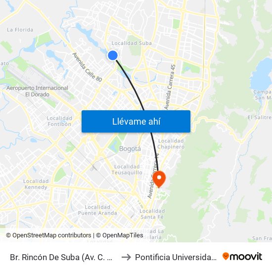 Br. Rincón De Suba (Av. C. De Cali - Kr 93) to Pontificia Universidad Javeriana map