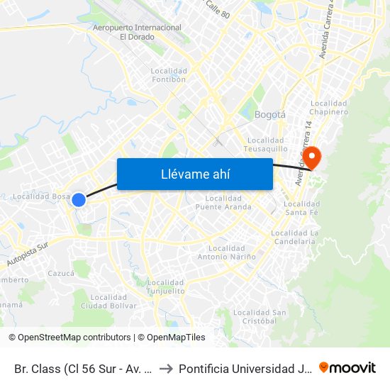 Br. Class (Cl 56 Sur - Av. A. Mejía) to Pontificia Universidad Javeriana map