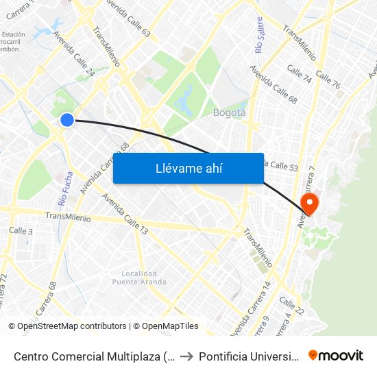 Centro Comercial Multiplaza (Cl 19a - Av. Boyacá) to Pontificia Universidad Javeriana map