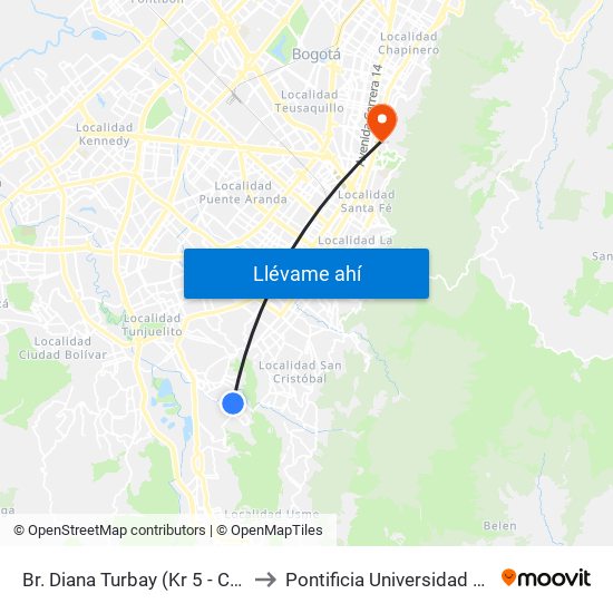 Br. Diana Turbay (Kr 5 - Cl 48u Sur) to Pontificia Universidad Javeriana map