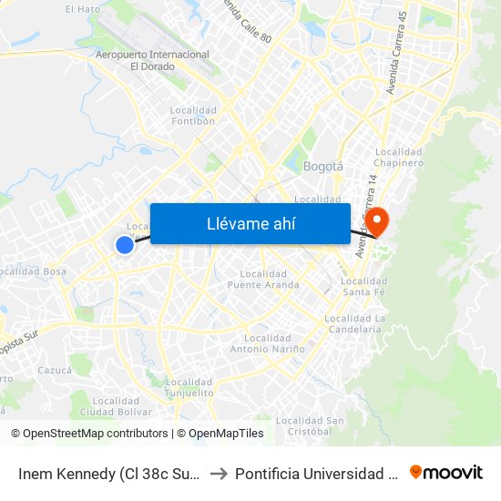 Inem Kennedy (Cl 38c Sur - Kr 79g) to Pontificia Universidad Javeriana map