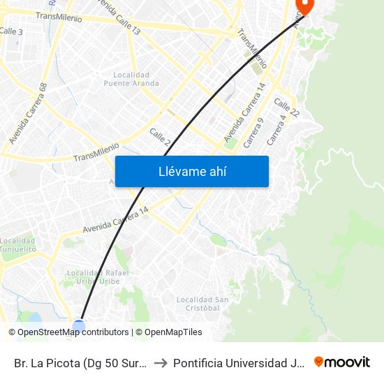 Br. La Picota (Dg 50 Sur - Kr 5p) to Pontificia Universidad Javeriana map