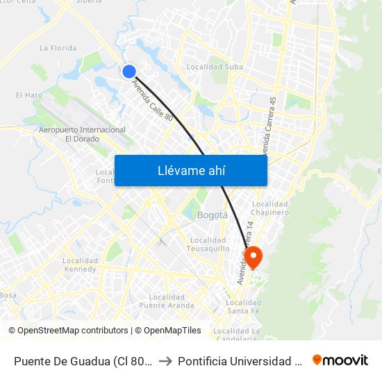 Puente De Guadua (Cl 80 - Kr 119) to Pontificia Universidad Javeriana map