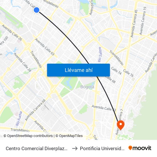 Centro Comercial Diverplaza (Kr 96 - Cl 71c) to Pontificia Universidad Javeriana map