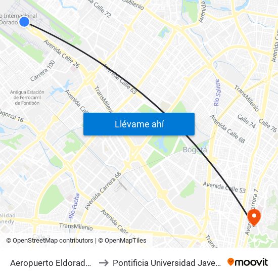 Aeropuerto Eldorado (F) to Pontificia Universidad Javeriana map