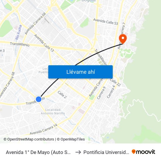 Avenida 1° De Mayo (Auto Sur - Av. 1 De Mayo) to Pontificia Universidad Javeriana map