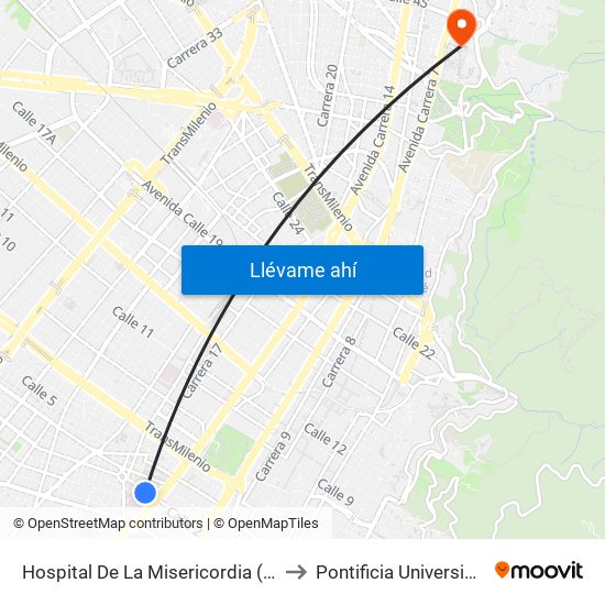 Hospital De La Misericordia (Dg 2 - Av. Caracas) to Pontificia Universidad Javeriana map