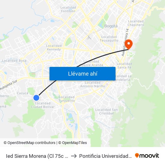Ied Sierra Morena (Cl 75c Sur - Tv 53) to Pontificia Universidad Javeriana map