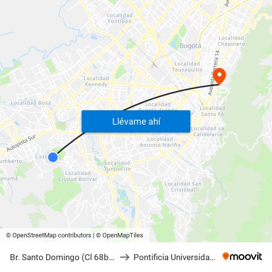 Br. Santo Domingo (Cl 68b Sur - Kr 77b) to Pontificia Universidad Javeriana map