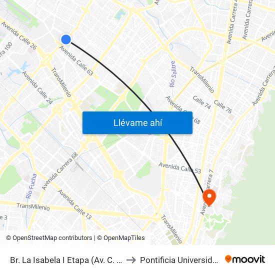 Br. La Isabela I Etapa (Av. C. De Cali - Cl 64g) to Pontificia Universidad Javeriana map