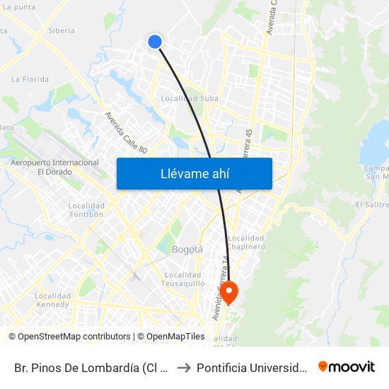 Br. Pinos De Lombardía (Cl 152b - Kr 114a) to Pontificia Universidad Javeriana map