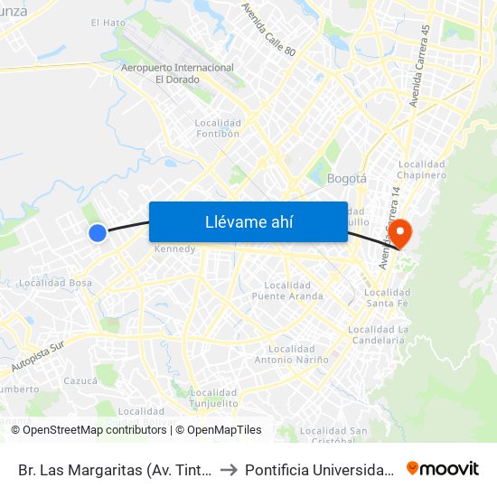 Br. Las Margaritas (Av. Tintal - Cl 49 Sur) to Pontificia Universidad Javeriana map