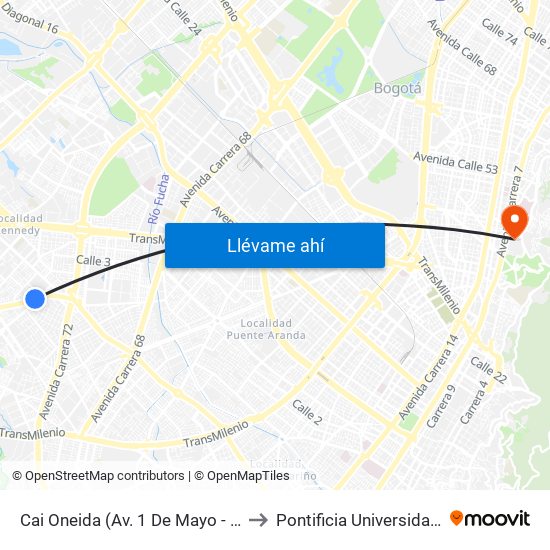Cai Oneida (Av. 1 De Mayo - Cl 35b Sur) (A) to Pontificia Universidad Javeriana map