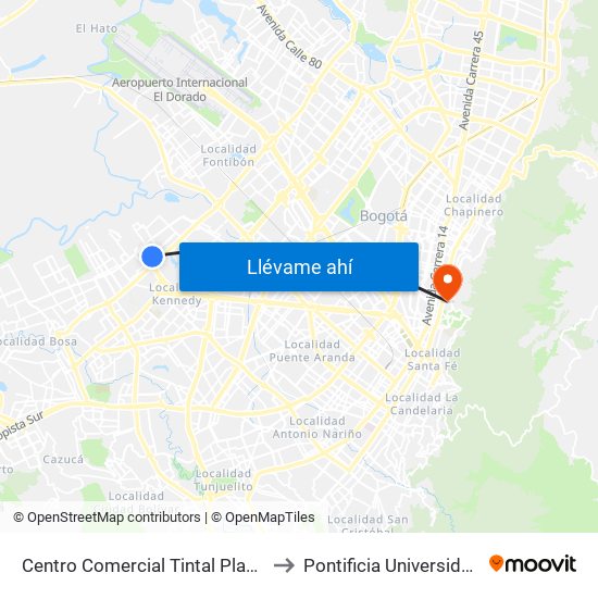 Centro Comercial Tintal Plaza (Kr 87a - Cl 6) to Pontificia Universidad Javeriana map