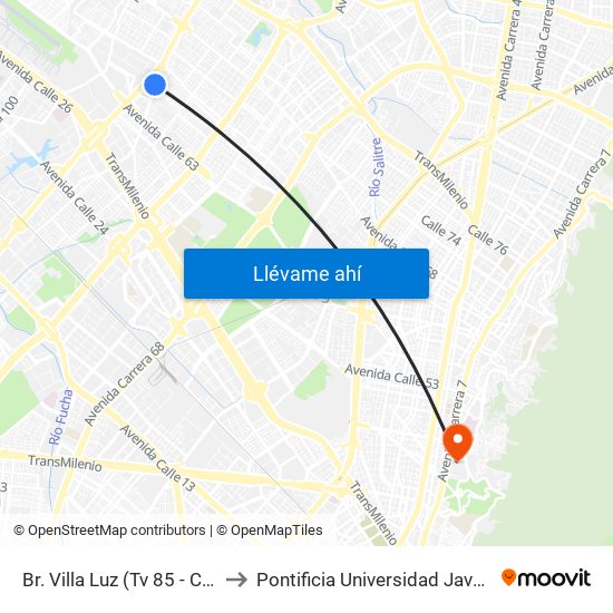 Br. Villa Luz (Tv 85 - Cl 64i) to Pontificia Universidad Javeriana map