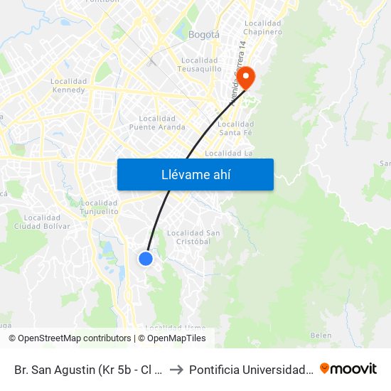 Br. San Agustin (Kr 5b - Cl 48z Bis Sur) to Pontificia Universidad Javeriana map