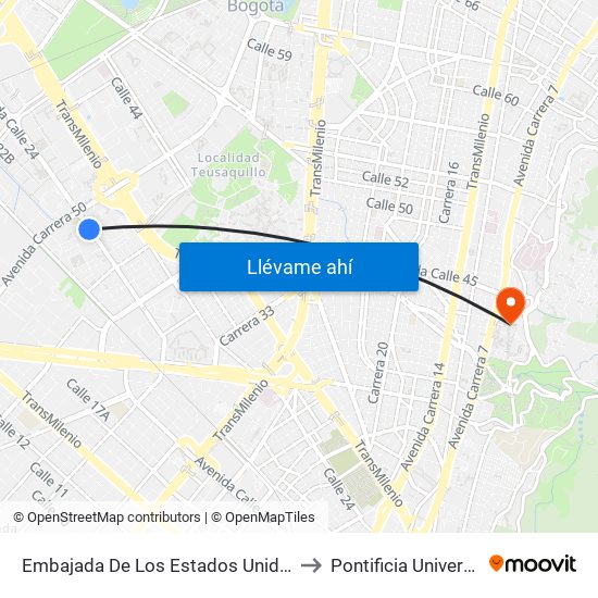 Embajada De Los Estados Unidos (Av. Esperanza - Kr 48) to Pontificia Universidad Javeriana map