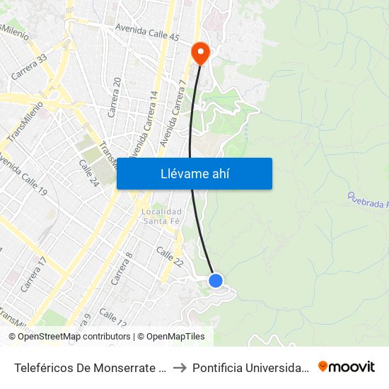 Teleféricos De Monserrate (Ac 20 - Ak 1) to Pontificia Universidad Javeriana map