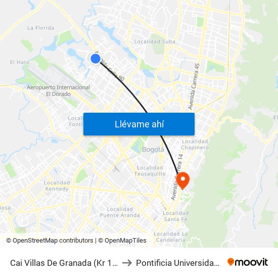 Cai Villas De Granada (Kr 112a - Cl 77c) to Pontificia Universidad Javeriana map