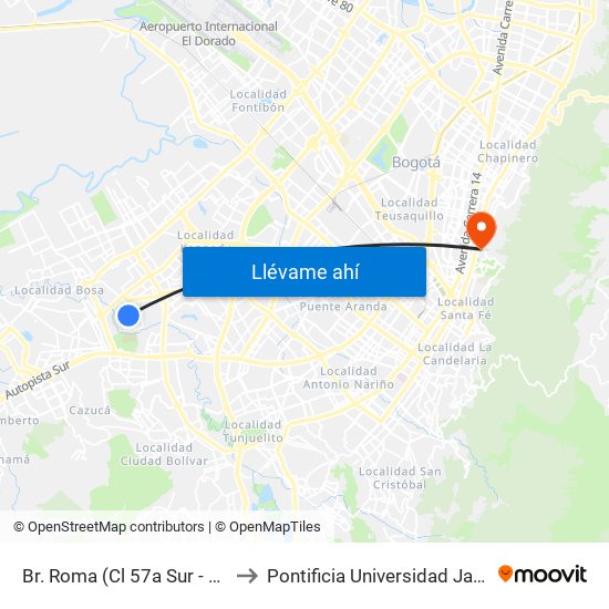 Br. Roma (Cl 57a Sur - Kr 78f) to Pontificia Universidad Javeriana map