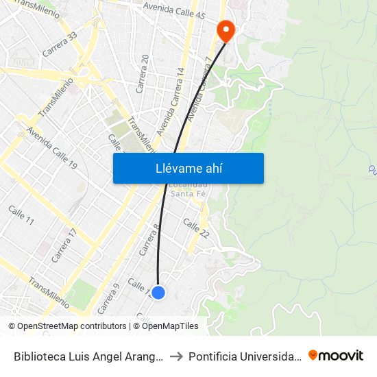 Biblioteca Luis Angel Arango (Kr 4 - Cl 12) to Pontificia Universidad Javeriana map