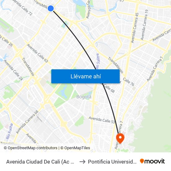 Avenida Ciudad De Cali (Ac 80 - Av. C. De Cali) to Pontificia Universidad Javeriana map