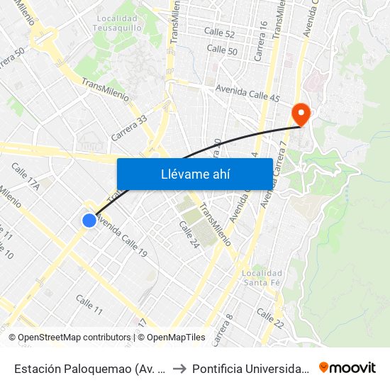 Estación Paloquemao (Av. NQS - Cl 17a) to Pontificia Universidad Javeriana map