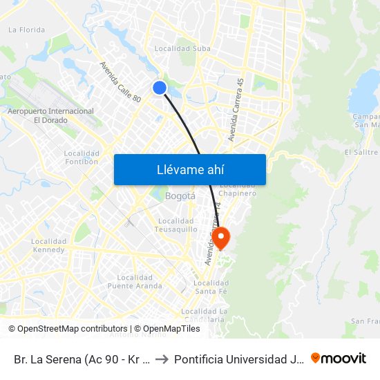Br. La Serena (Ac 90 - Kr 84b) (A) to Pontificia Universidad Javeriana map