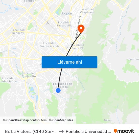 Br. La Victoria (Cl 40 Sur - Kr 3 Este) to Pontificia Universidad Javeriana map