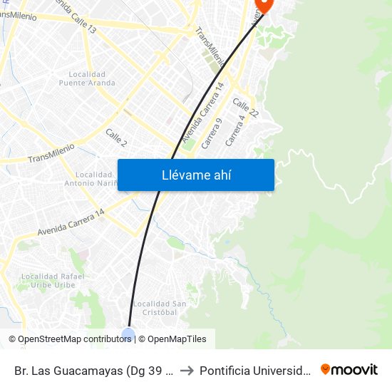 Br. Las Guacamayas (Dg 39 Sur - Kr 1d Este) to Pontificia Universidad Javeriana map