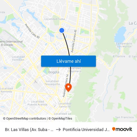 Br. Las Villas (Av. Suba - Cl 127d) to Pontificia Universidad Javeriana map