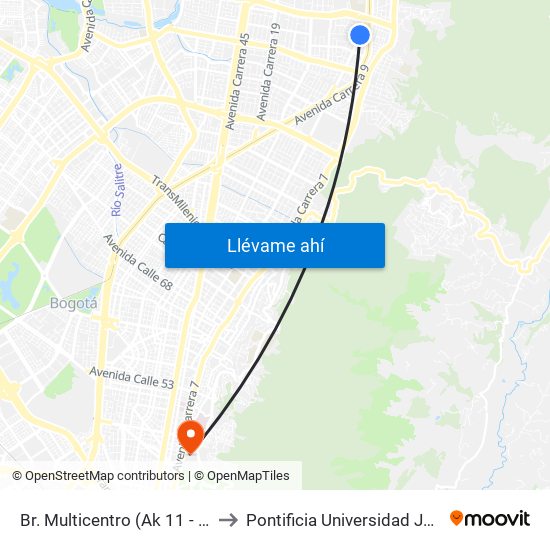 Br. Multicentro (Ak 11 - Cl 123) to Pontificia Universidad Javeriana map